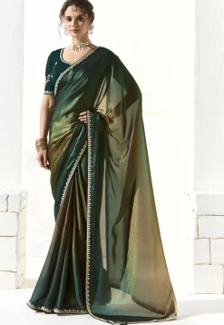 Ombre Organza Shimmer Saree in Green Ombre