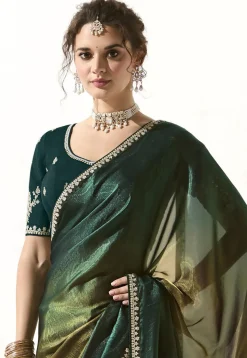 Ombre Organza Shimmer Saree in Green Ombre