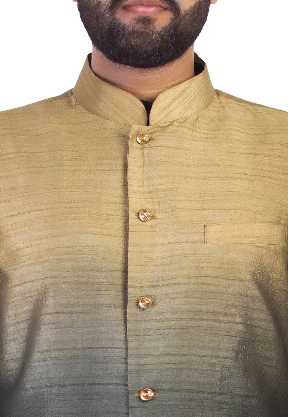 Ombre Raw Silk Nehru Jacket in Beige and Grey
