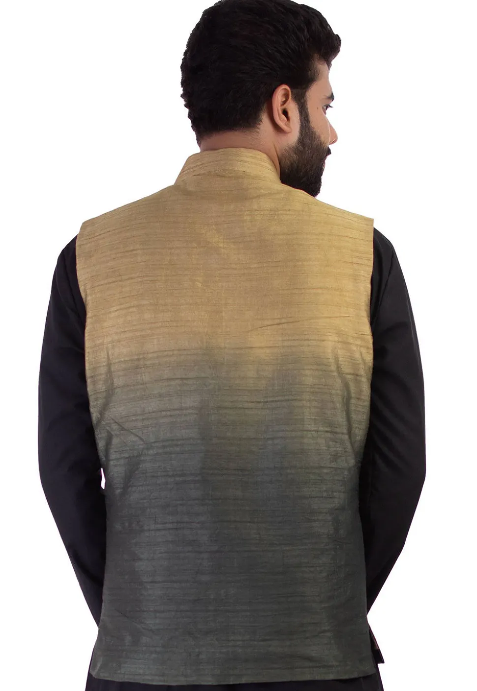Ombre Raw Silk Nehru Jacket in Beige and Grey