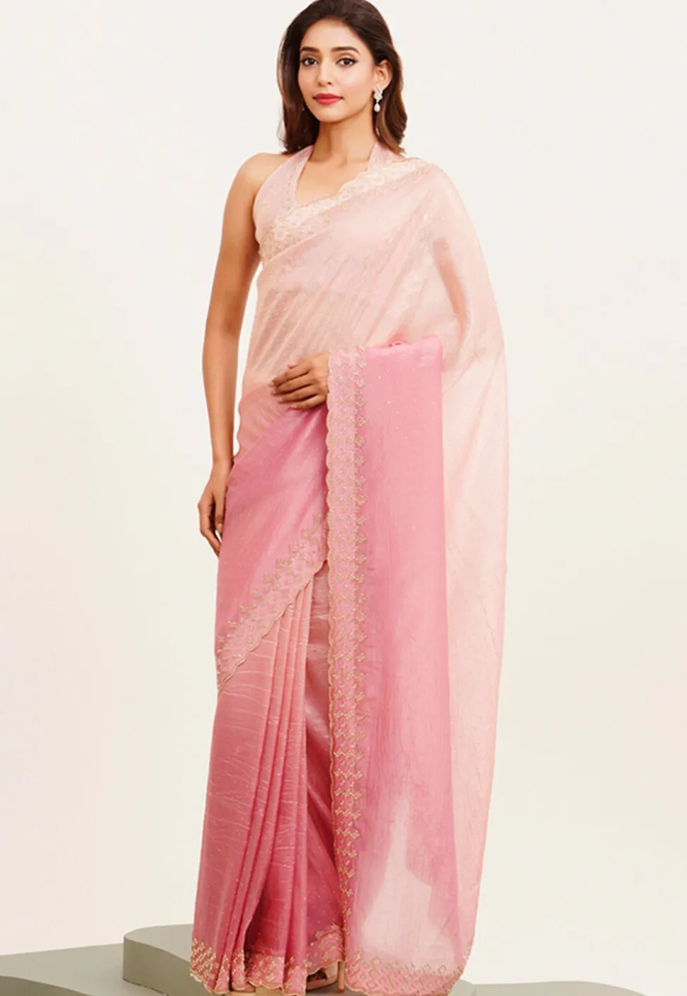 Ombre Tissue Silk Saree in Pink