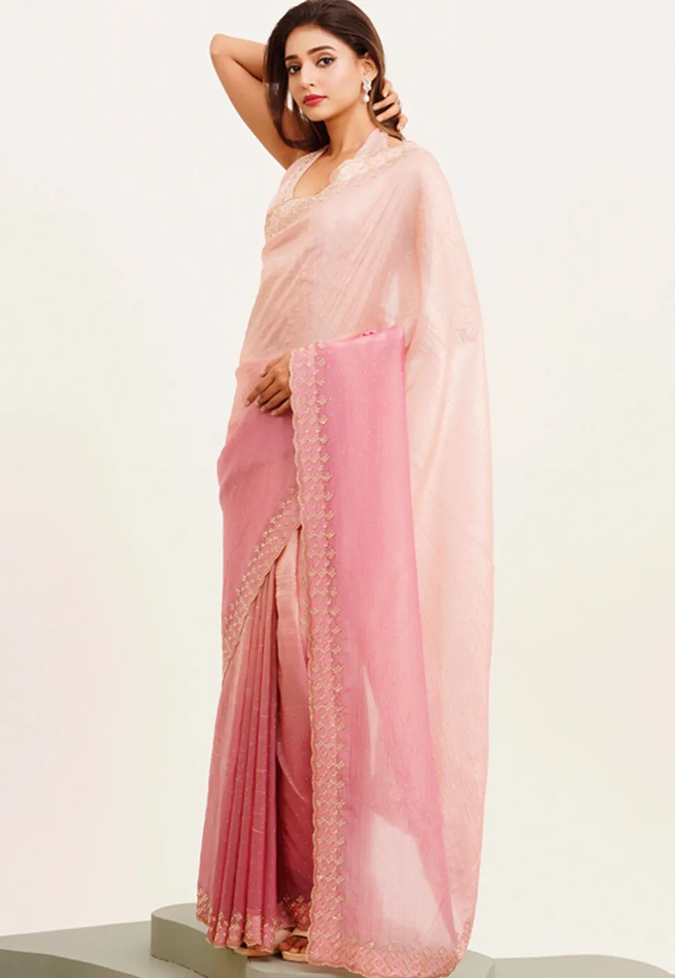 Ombre Tissue Silk Saree in Pink