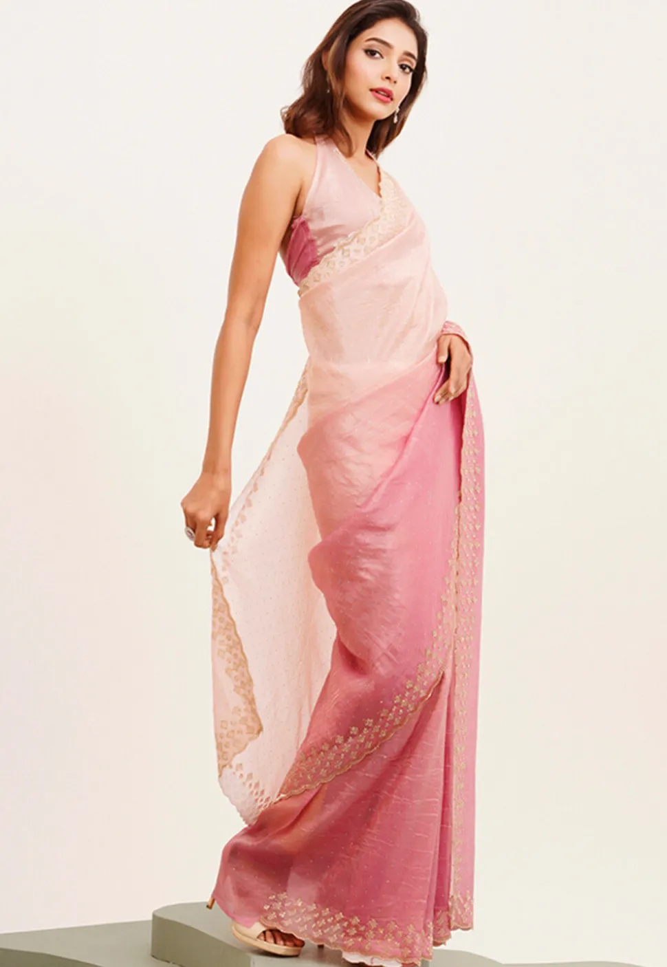 Ombre Tissue Silk Saree in Pink