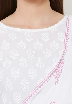 Ornamental Printed Cotton Anarkali Kurta in Off White