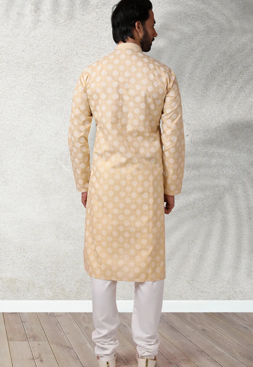 Ornamental Printed Cotton Kurta Set in Beige