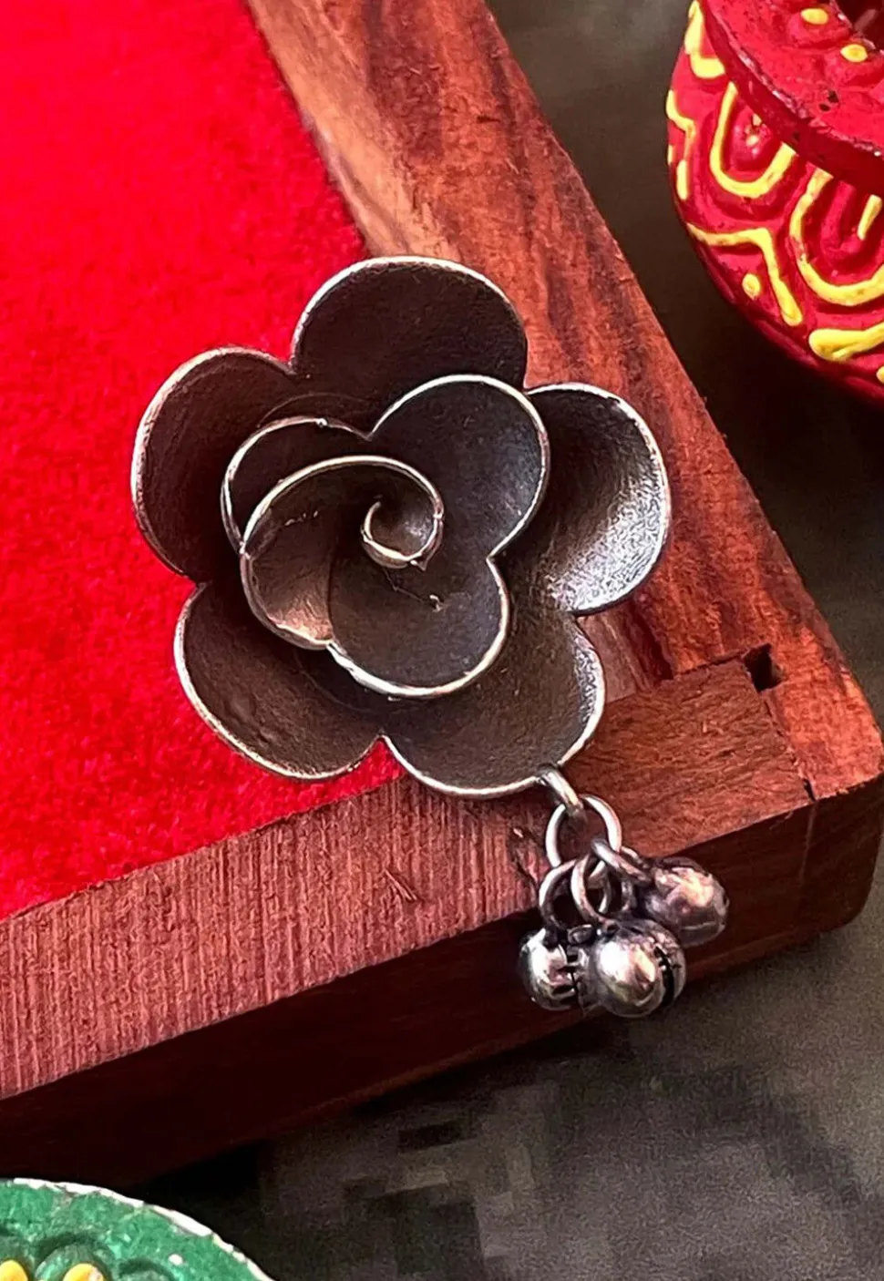 Oxidised Beaded Adjustable Ring