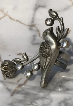 Oxidised Bird Style Stone Studded Adjustable Ring