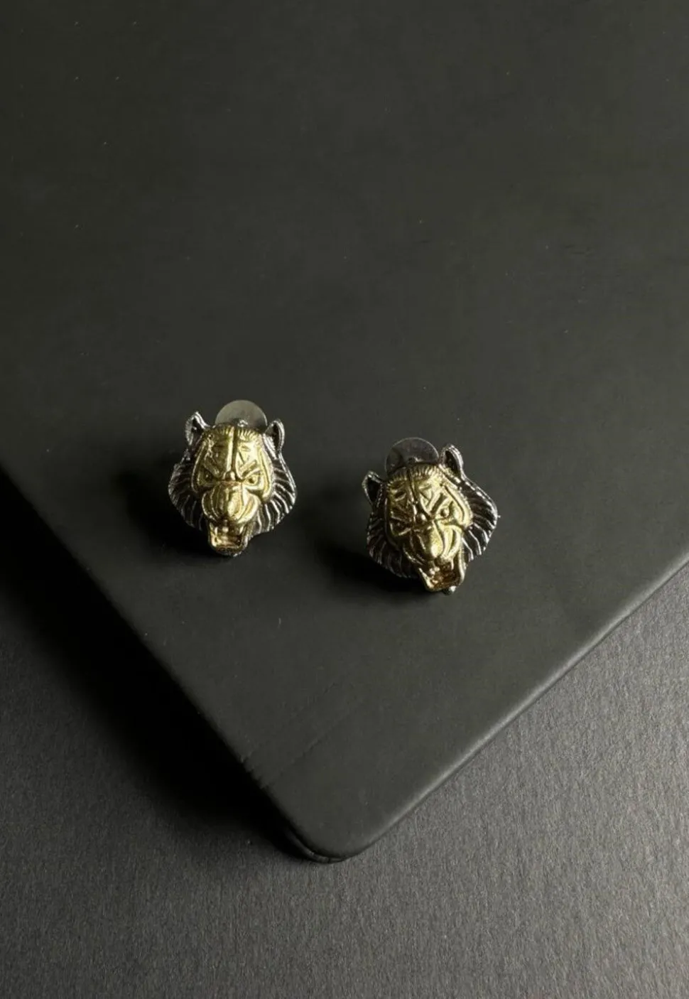 Oxidised Lion Earrings