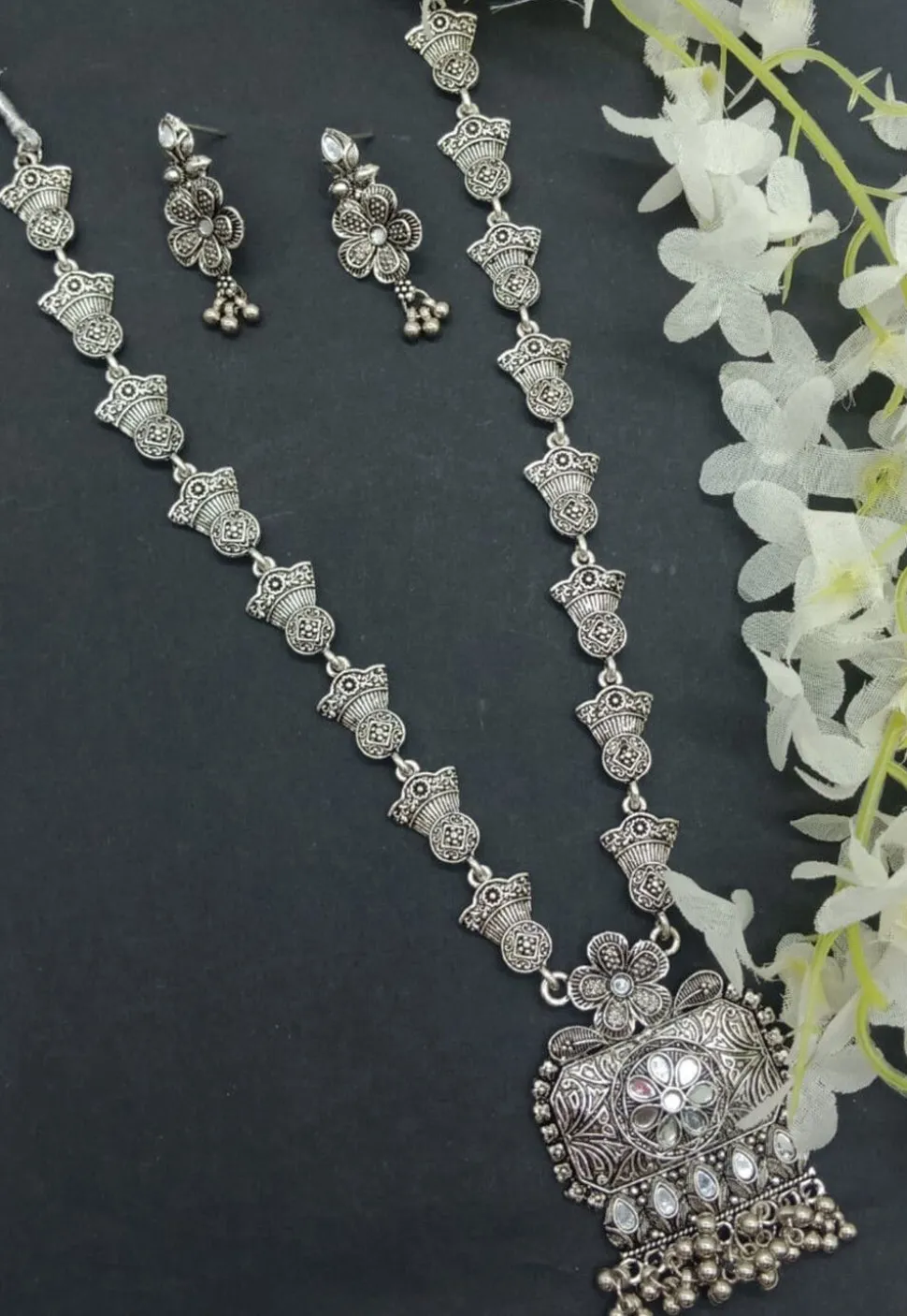 Oxidised Mirror Necklace Set