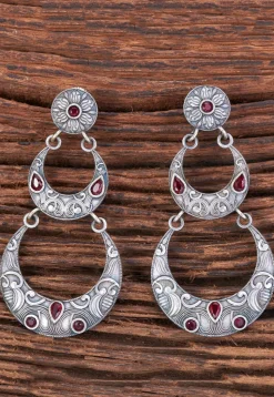 Oxidised Silver Look Alike Stone Studded Earrings