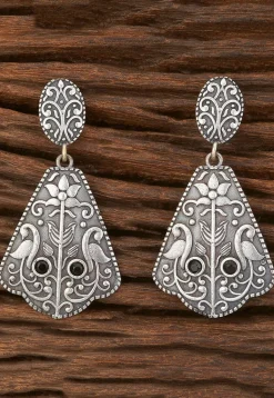 Oxidised Silver Look Alike Stone Studded Earrings