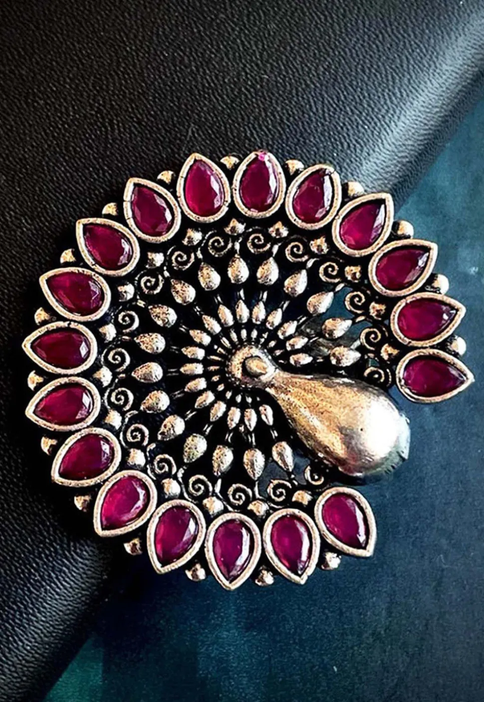 Oxidised Stone Studded Adjustable Ring