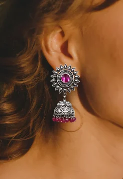 Oxidised Stone Studded Earrings