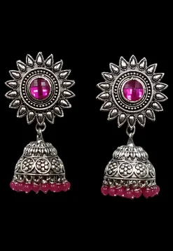 Oxidised Stone Studded Earrings