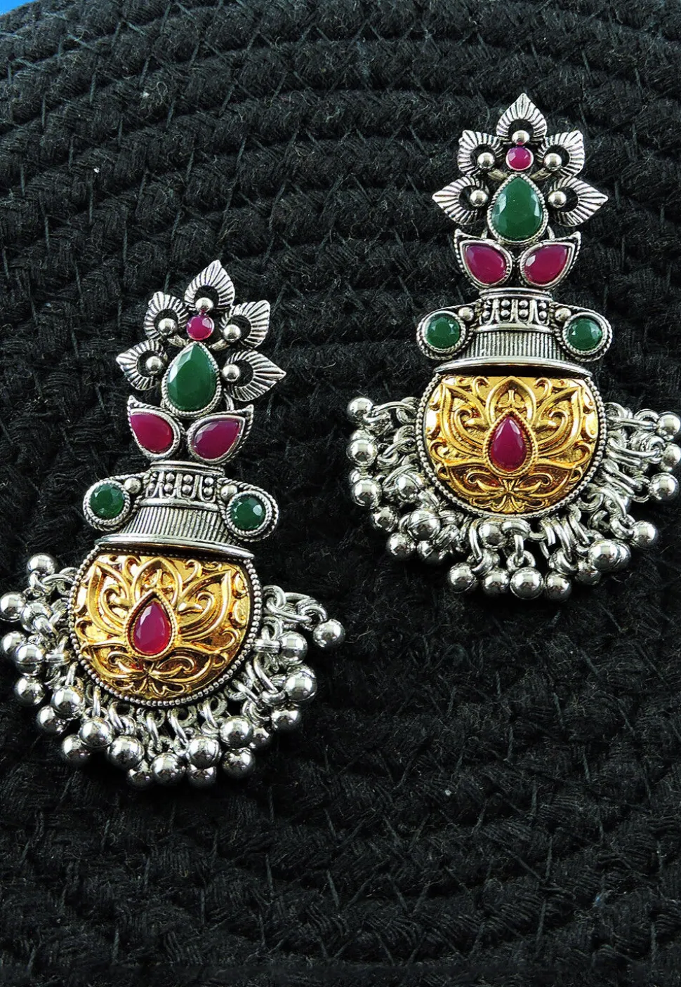Oxidised Stone Studded Earrings