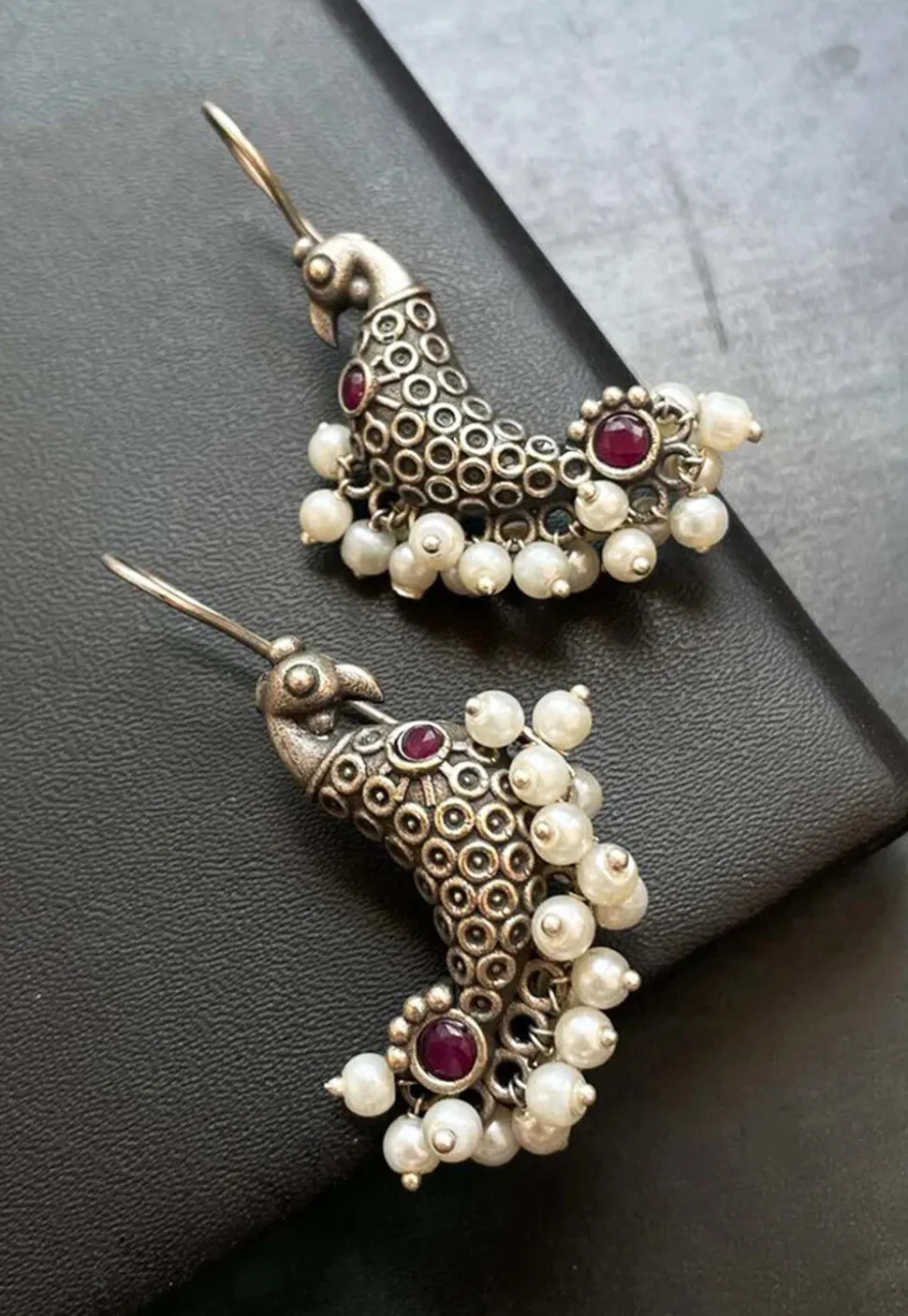 Oxidised Stone Studded Earrings