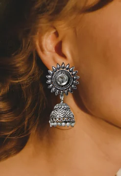 Oxidised Stone Studded Earrings
