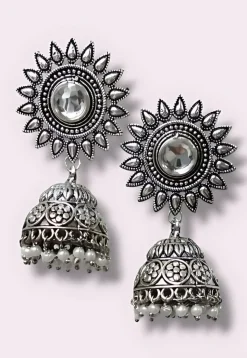 Oxidised Stone Studded Earrings