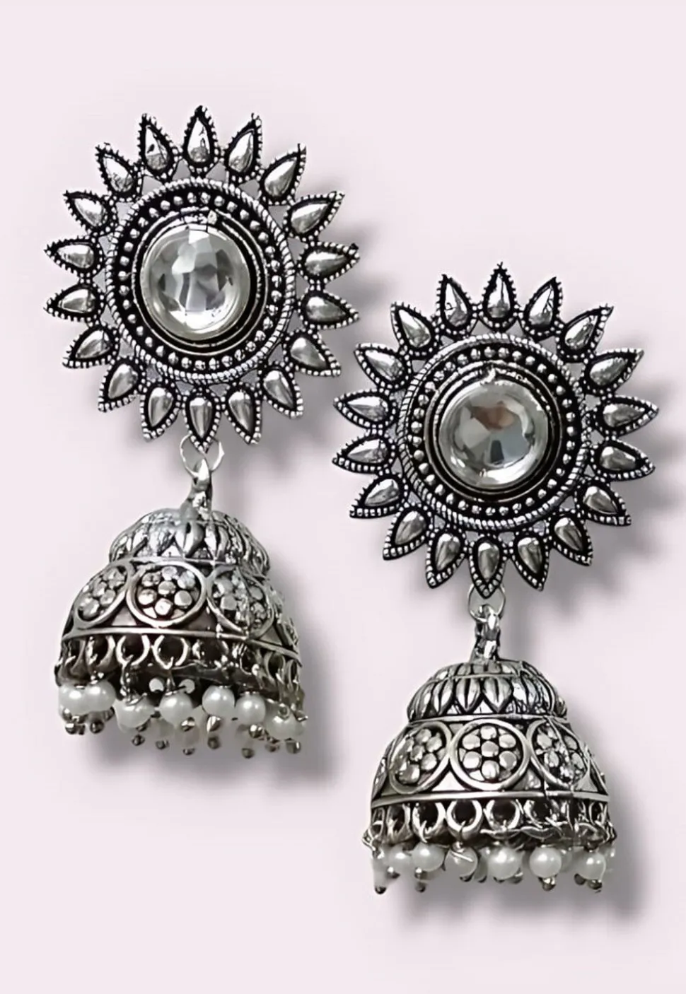 Oxidised Stone Studded Earrings