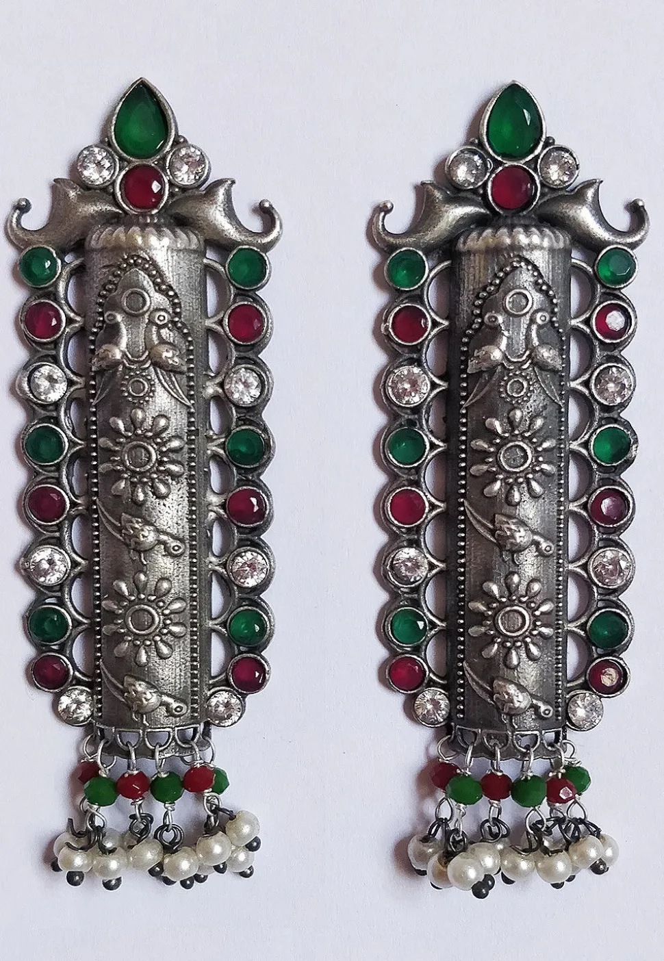 Oxidised Stone Studded Earrings