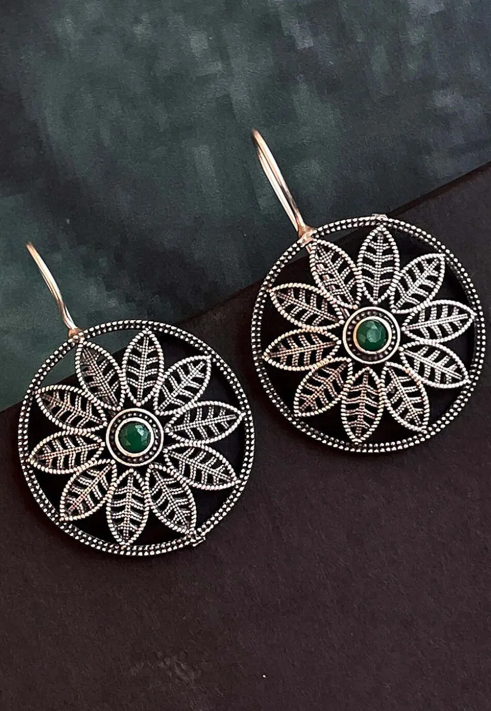 Oxidised Stone Studded Earrings