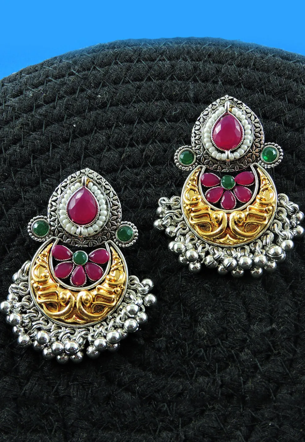 Oxidised Stone Studded Earrings
