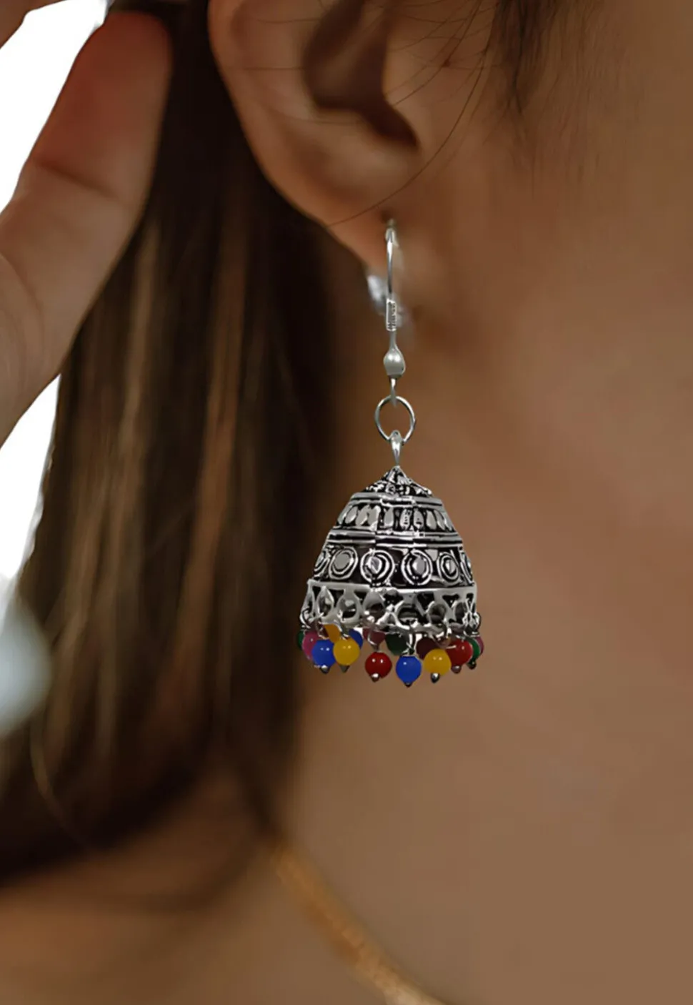 Oxidised Stone Studded Earrings