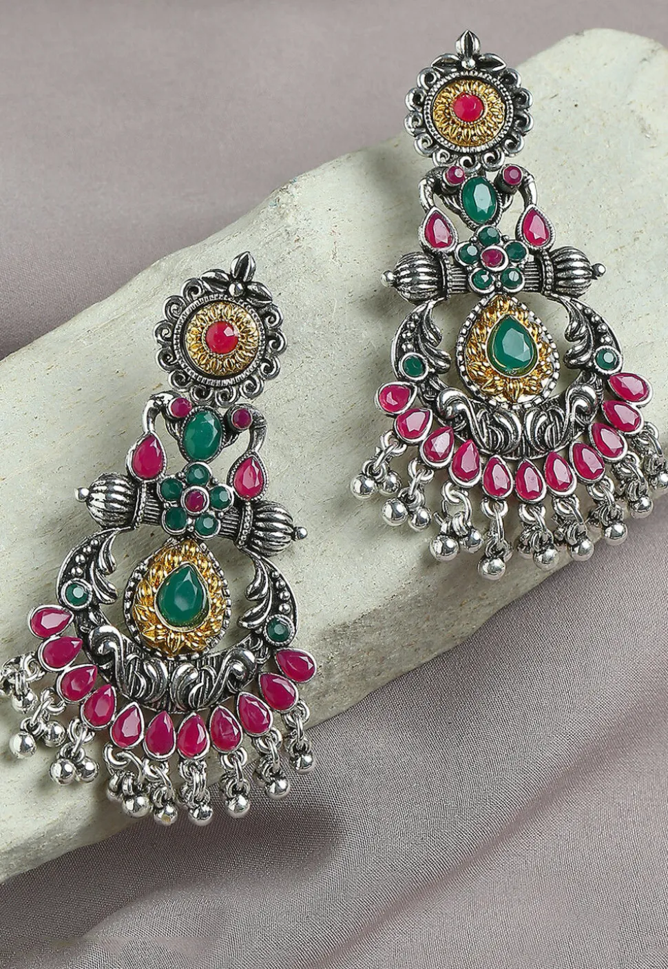 Oxidised Stone Studded Earrings