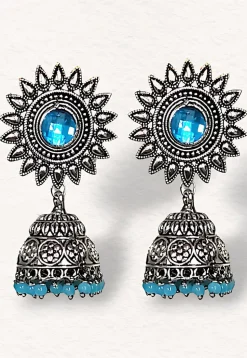 Oxidised Stone Studded Earrings