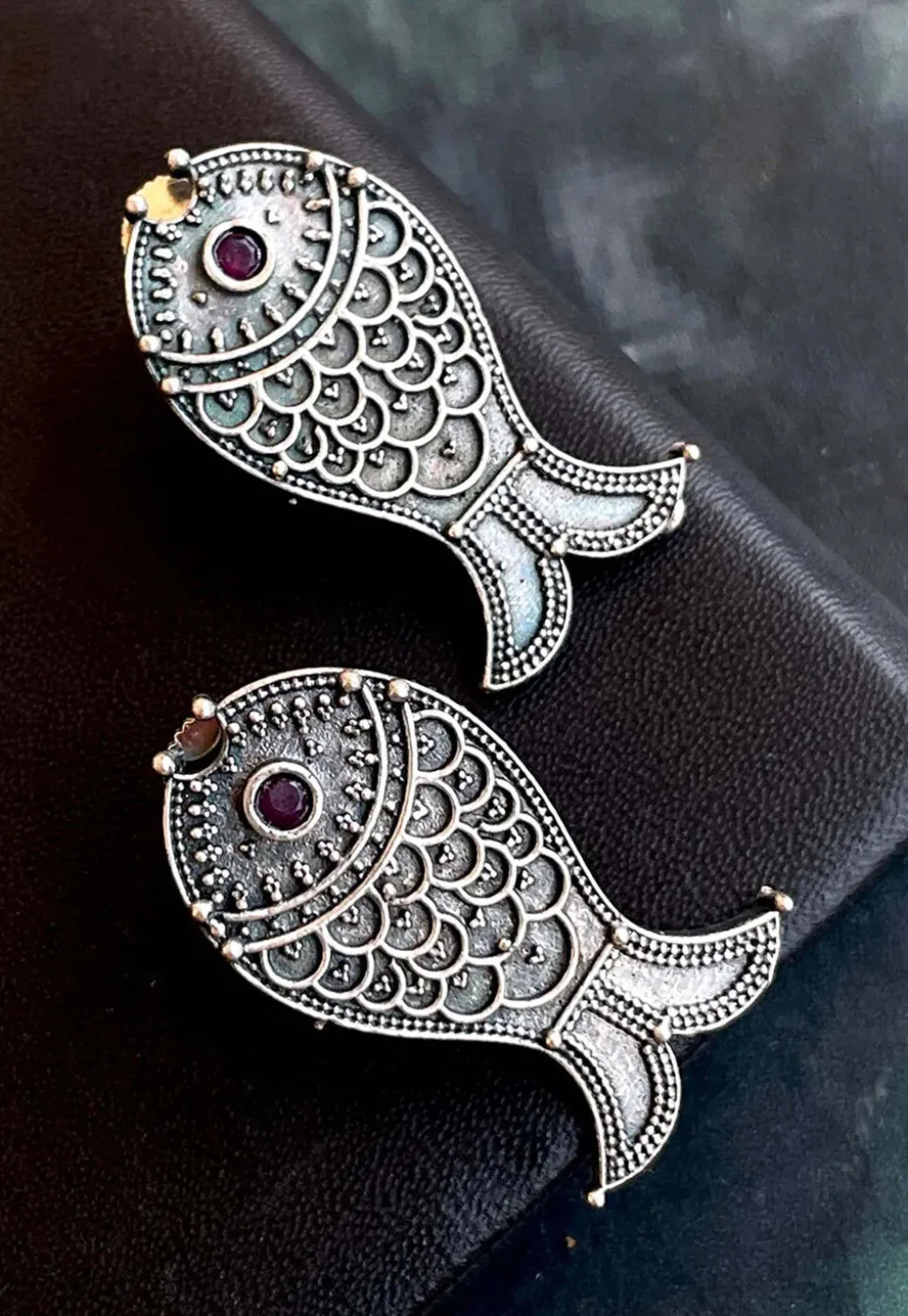 Oxidised Stone Studded Earrings