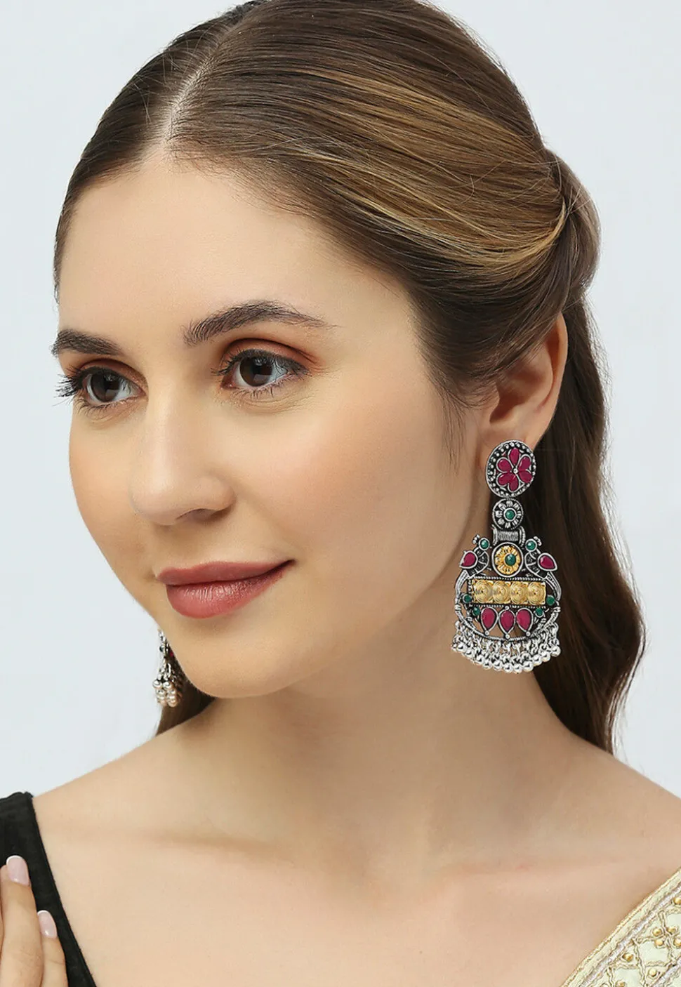 Oxidised Stone Studded Earrings