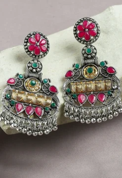 Oxidised Stone Studded Earrings