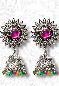 Oxidised Stone Studded Earrings