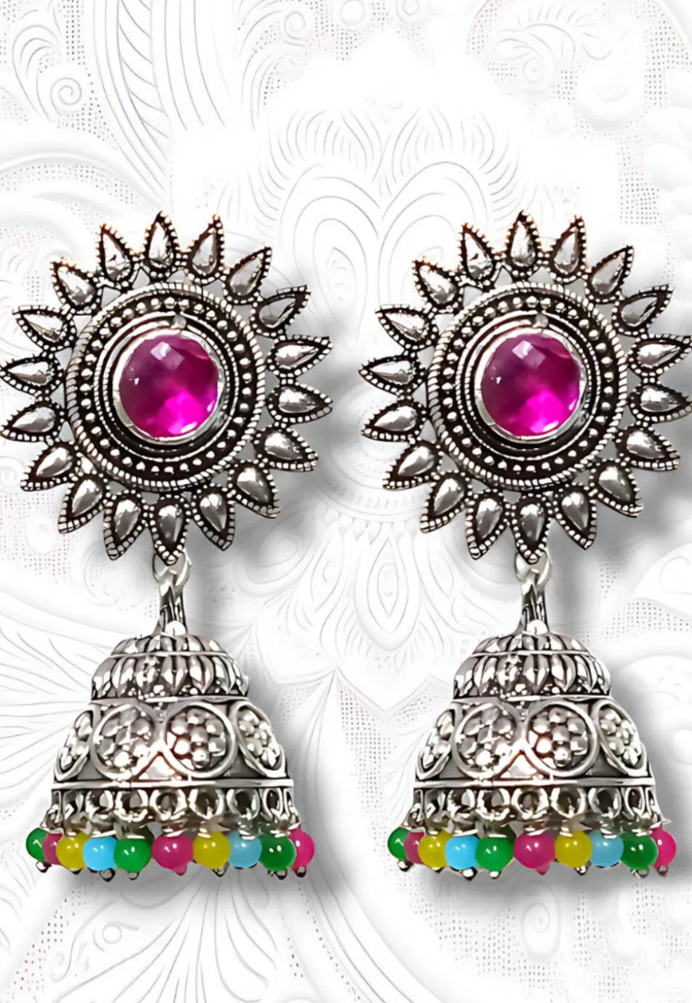Oxidised Stone Studded Earrings