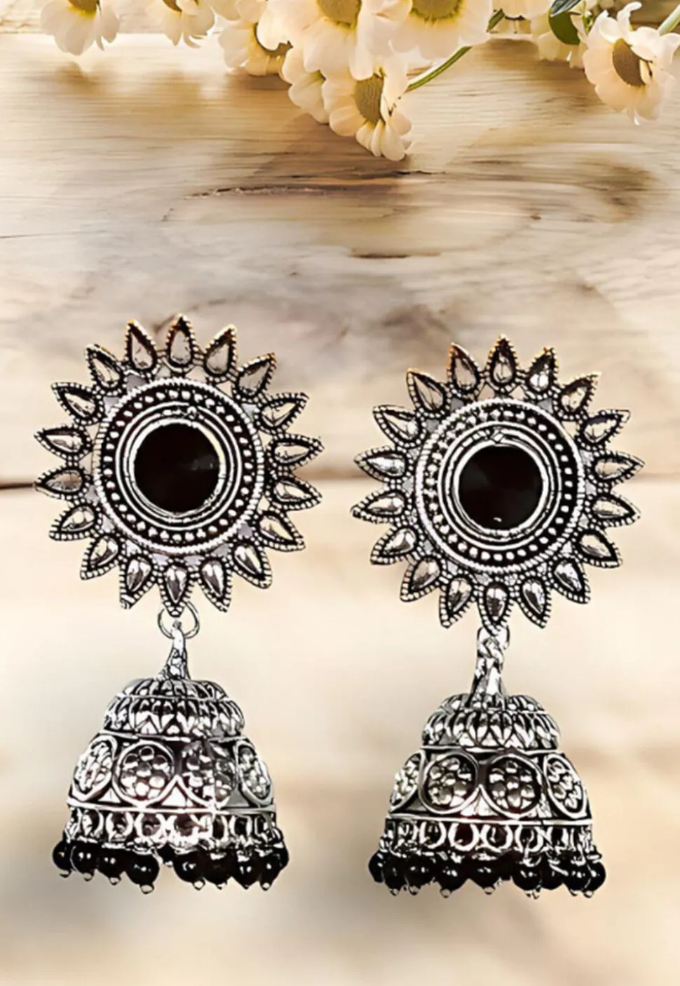 Oxidised Stone Studded Earrings