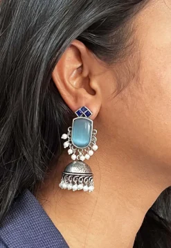 Oxidised Stone Studded Jhumka Style Earrings