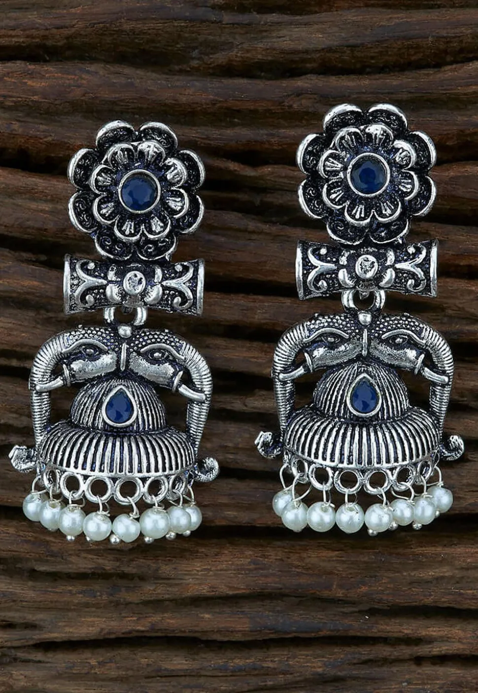 Oxidised Stone Studded Jhumka Style Earrings