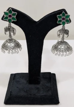 Oxidised Stone Studded Jhumka Style Earrings