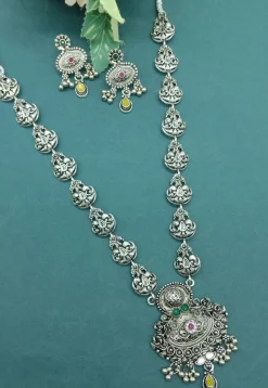 Oxidised Stone Studded Necklace Set