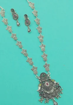 Oxidised Stone Studded Necklace Set