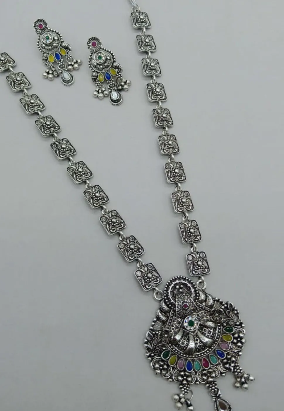 Oxidised Stone Studded Necklace Set