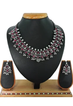 Oxidised Stone Studded Necklace Set
