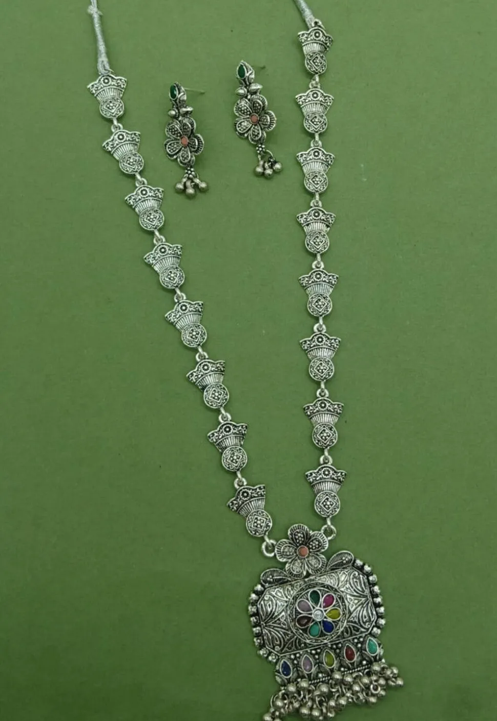 Oxidised Stone Studded Necklace Set