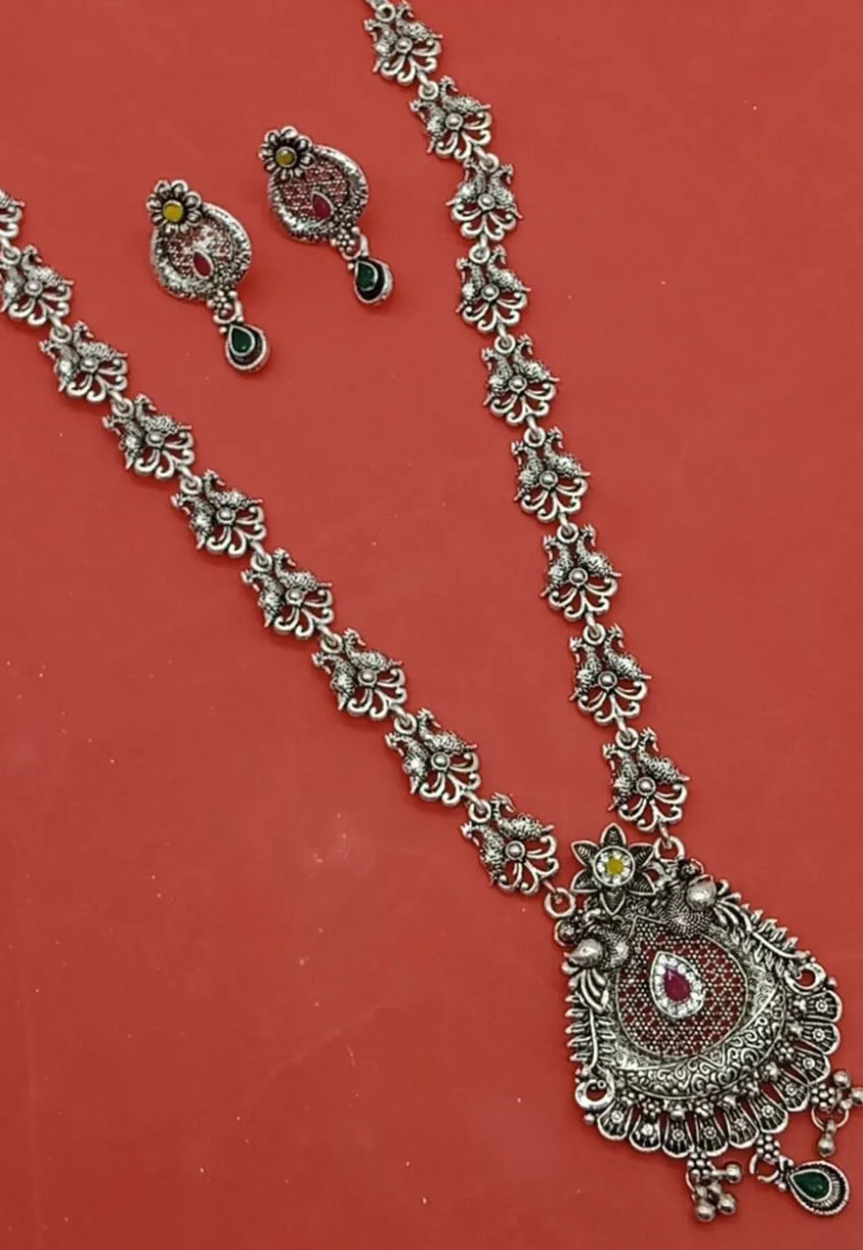 Oxidised Stone Studded Necklace Set