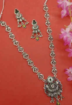 Oxidised Stone Studded Necklace Set
