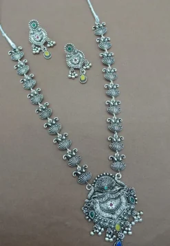 Oxidised Stone Studded Necklace Set