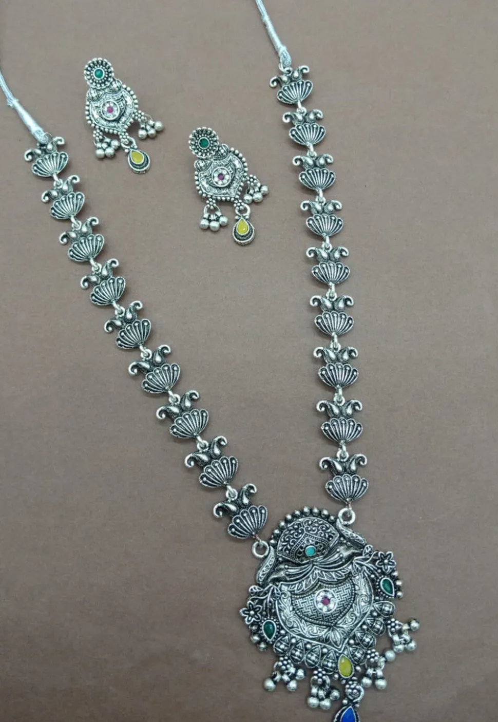 Oxidised Stone Studded Necklace Set