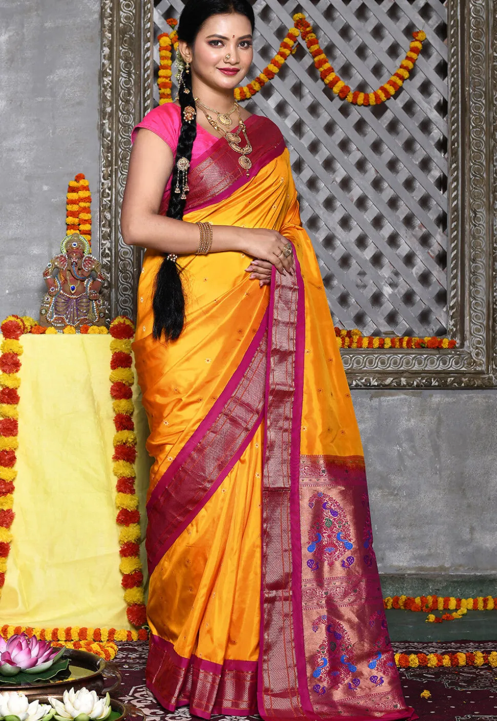 Paithani Pure Silk Saree in Yellow