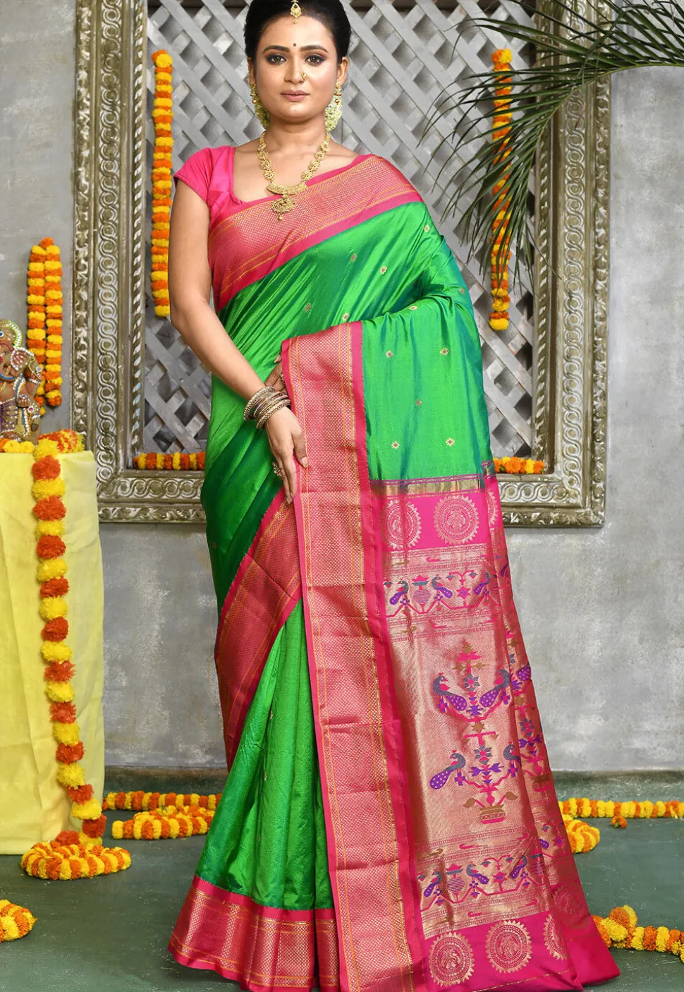 Paithani Pure Silk Saree in Light Green