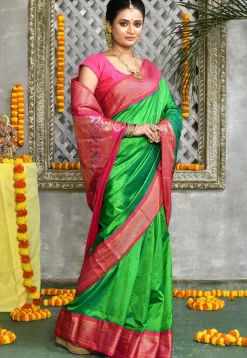 Paithani Pure Silk Saree in Light Green
